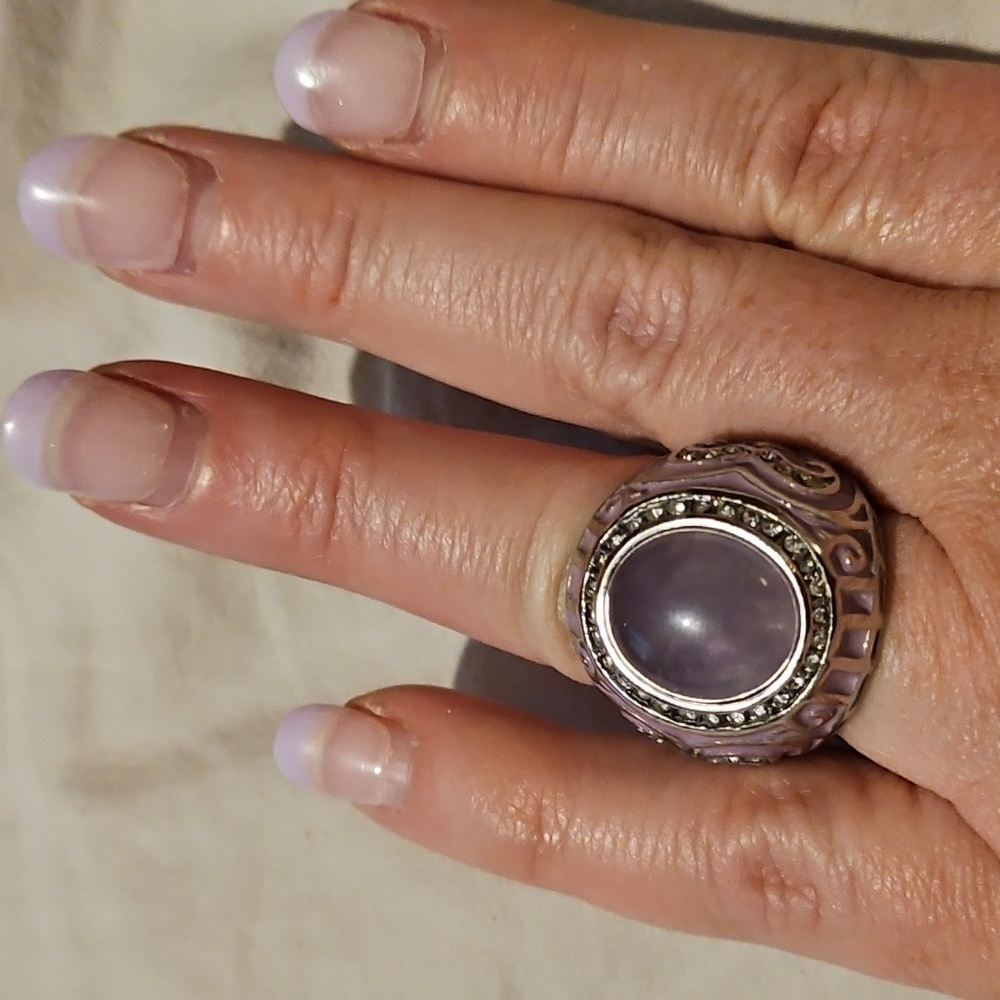 Lilac Stone In Stainless Steel Oversized Ring - Picture 4 of 4